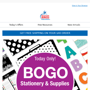 Today Only! BOGO Free Stationery