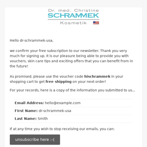 Dr Schrammek Usa, here comes your free shipping voucher