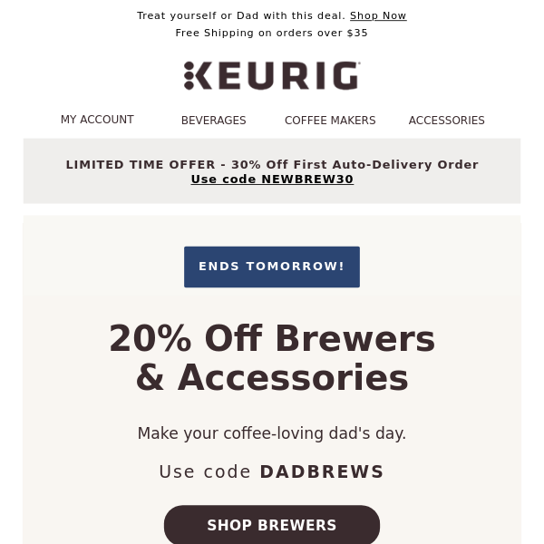 ENDS TOMORROW! 20% Off brewers and accessories