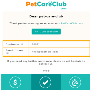 Your Account Information from PetCareClub.com.