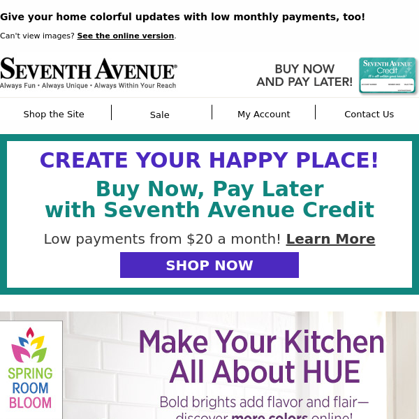 Transform Your Home with Fun Patterns, Bright Colors and Low Payments from Seventh Avenue Credit!