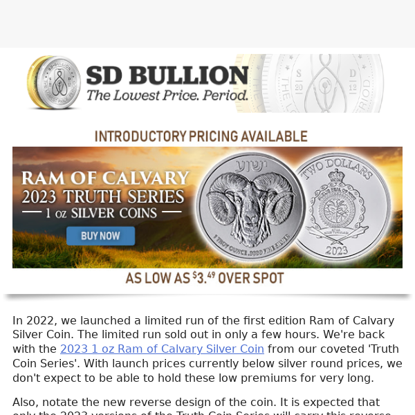 EXCLUSIVE: 2023 Ram of Calvary Silver Coin - Truth Series