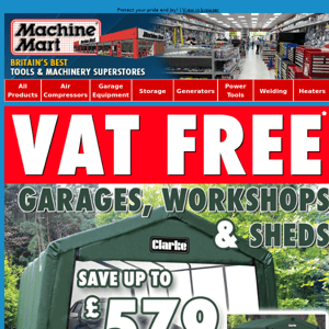 Shop VAT FREE Garages and Workshops - 