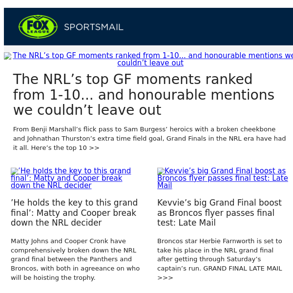 The NRL’s top GF moments ranked from 1-10... and honourable mentions we couldn’t leave out