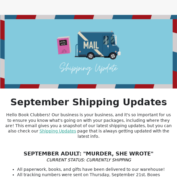 September Shipping Update 📦