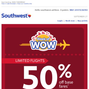 ENDS THURS: 50% off travel. WOWZA!
