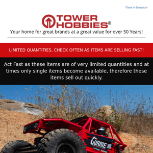 Tower Hobbies - Act Fast Scratch & Dent Quantities are Limited. Save Big on Axial, Losi and ARRMA Vehicles!