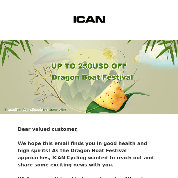 Don't Miss Out: ICAN Cycling's Dragon Boat Festival Sale - Up to $250 Off!