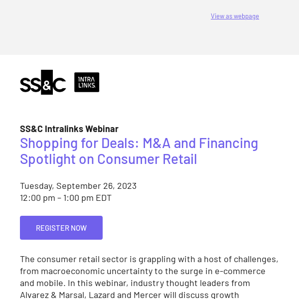 Join us for a webinar – Shopping for Deals: M&A and Financing Spotlight on Consumer Retail