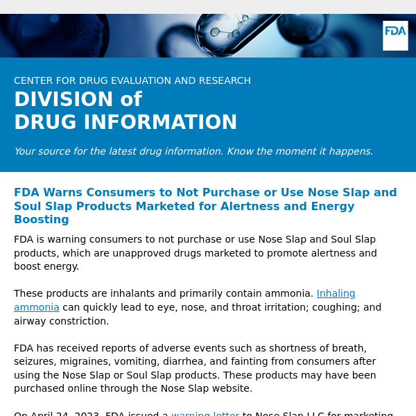 FDA Warns Consumers to Not Purchase or Use Nose Slap and Soul Slap Products  Marketed for Alertness and Energy Boosting – Drug Information Update - US  FDA