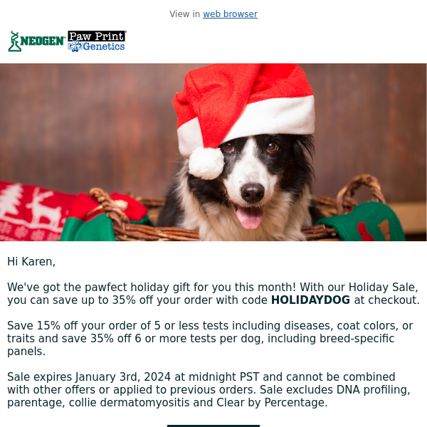 Paw Print Genetics Holiday Savings🎄