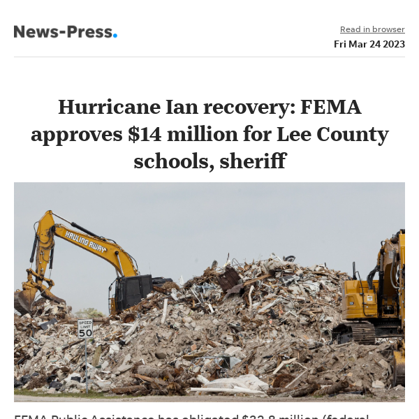 News alert: Hurricane Ian aid: FEMA approves $14M for Lee County schools,  sheriff - The News-Press