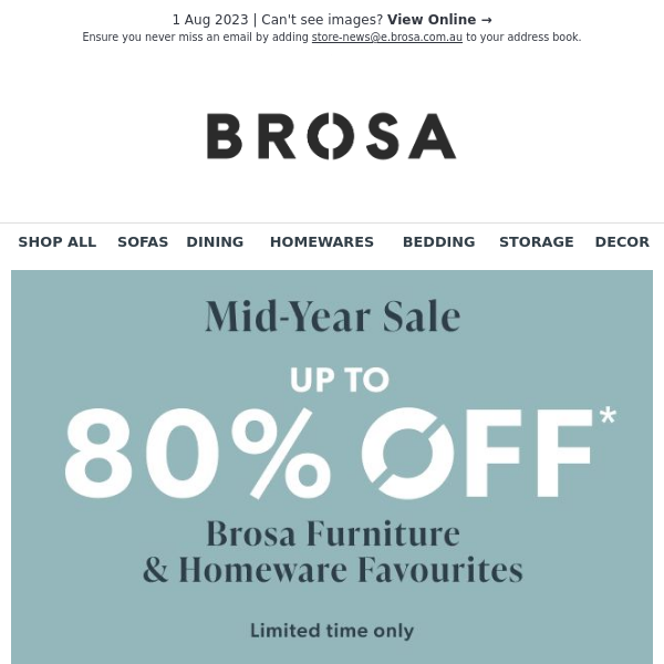 Mid-Year Sale: Up to 80% OFF Brosa Furniture & Homewares Favourites!