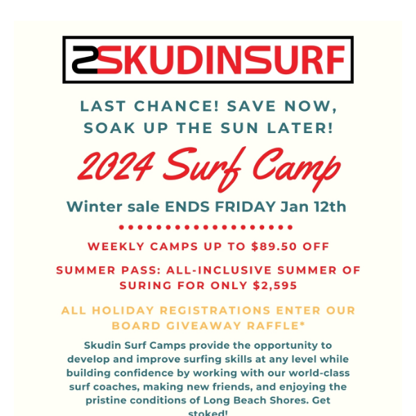 LAST CHANCE TO SAVE ON SURF CAMP