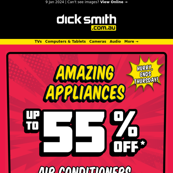 Amazing Appliance Deals! Up to 55% OFF Air Conditioners, Vacuums, Whitegoods, Kitchen Appliances & More