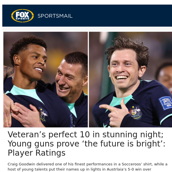 Veteran’s perfect 10 in stunning night; Young guns prove ‘the future is bright’: Player Ratings