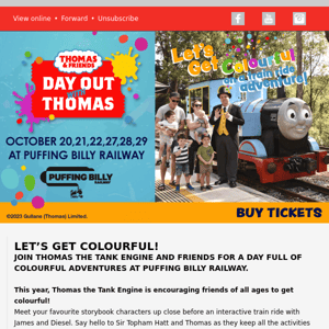 LET'S GET COLOURFUL! Thomas is on his way to Puffing Billy!