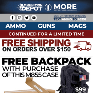 🎁 FREE Backpack With M855 Case Purchase!