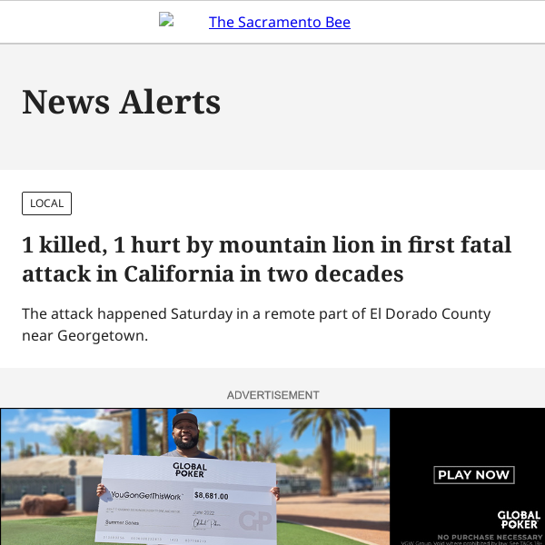 1 killed, 1 hurt by mountain lion in first fatal attack in California in two decades