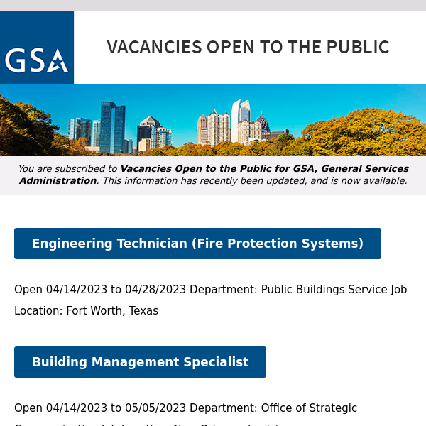 New/Current Job Opportunities at GSA Open to the Public (All U.S. Citizens)