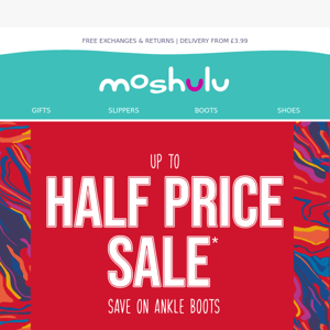 Up to Half Price on Ankle Boots at Moshulu!