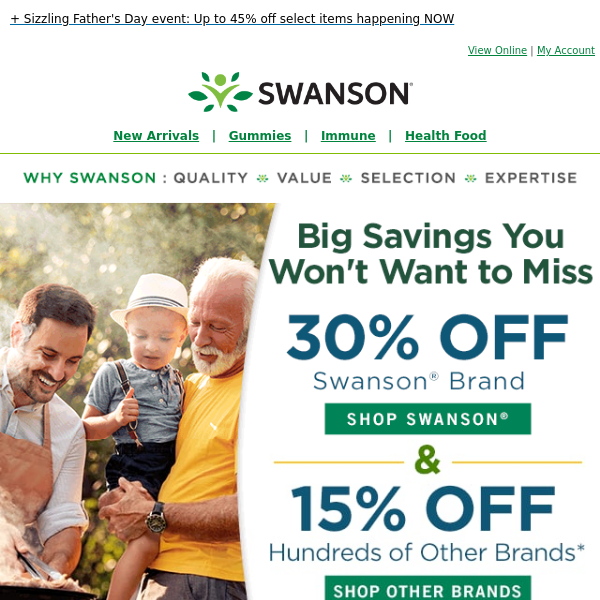 Starts Today: 30% off all Swanson® & 15% off hundreds of other brands!