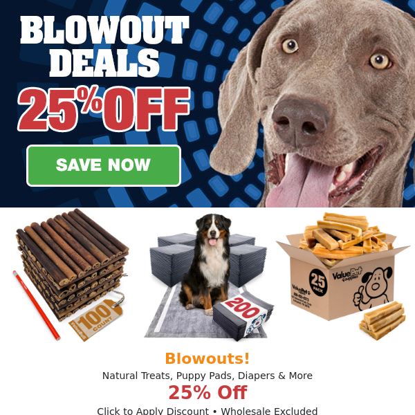 Blowout Deals > Save 25% Today!