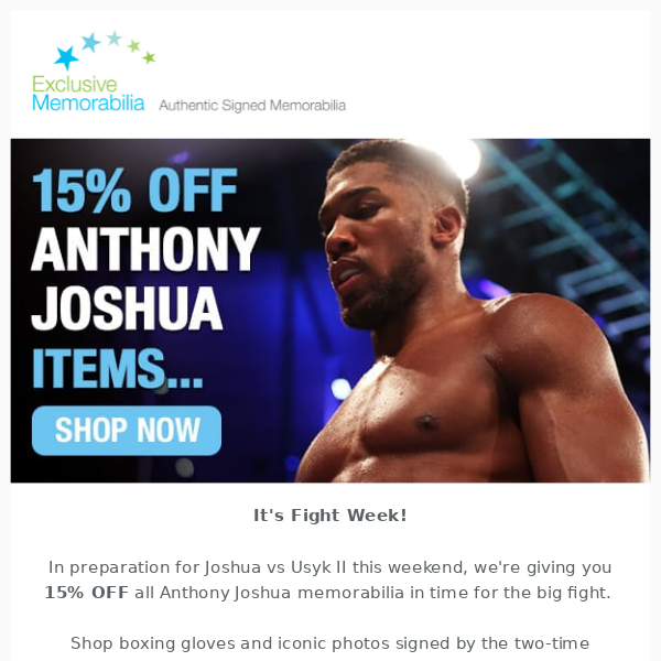 It's Fight Week! Get 15% off AJ 👊