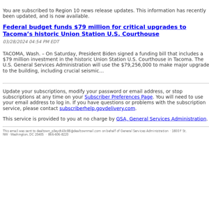 Federal budget funds $79 million for critical upgrades to Tacoma’s historic Union Station U.S. Courthouse