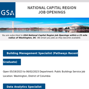 New/Current Job Opportunities in the GSA National Capital Region