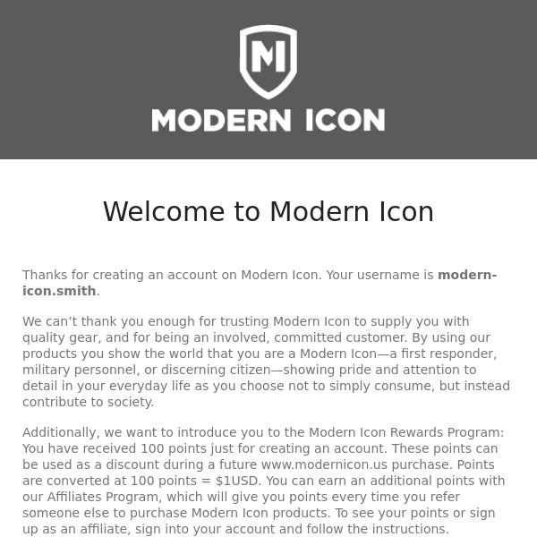 Your Modern Icon account has been created!