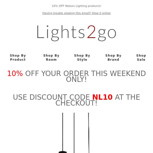 10% OFF Nelson Lighting products!