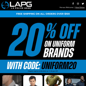20% off Uniforms at LAPG.com!
