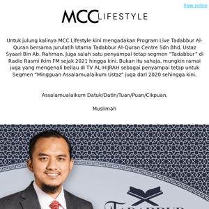 1 Jam lagi! Tadabbur Al-Quran MCC Lifestyle