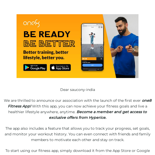 Hyperice India Ties up with One 8 Fitness App - Saucony India