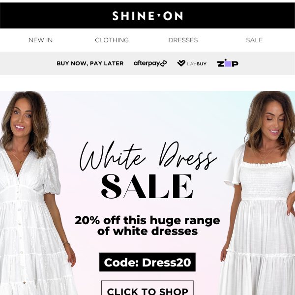 20% OFF WHITE DRESSES 🤍 ONE DAY ONLY