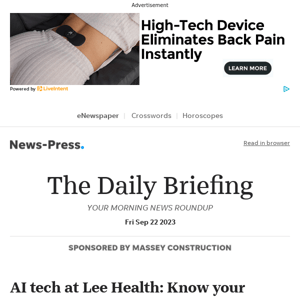 Daily Briefing: AI tech at Lee Health: Know your plaque level before it's too late