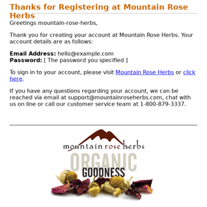 Thanks for Registering at Mountain Rose Herbs