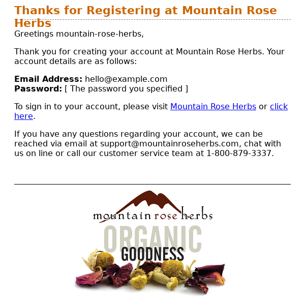 Thanks for Registering at Mountain Rose Herbs