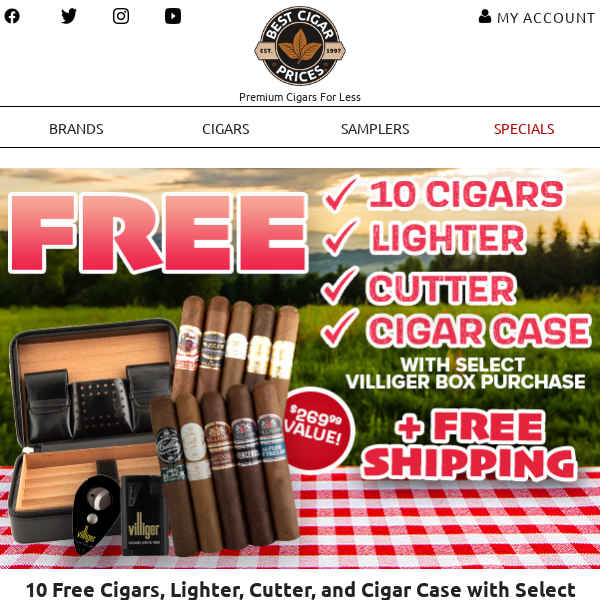 🟡 10 Free Cigars, Lighter, Cutter, + Cigar Case with Select Villiger Boxes 🟡