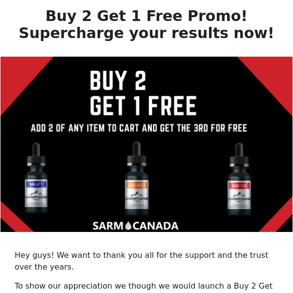 Buy 2 Get 1 Free Promo! Supercharge your results now! 💪