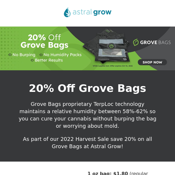 20% off Grove Bags