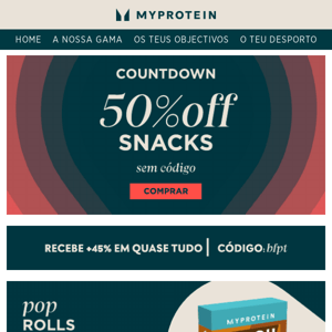 Countdown 50% em Snacks ⏲