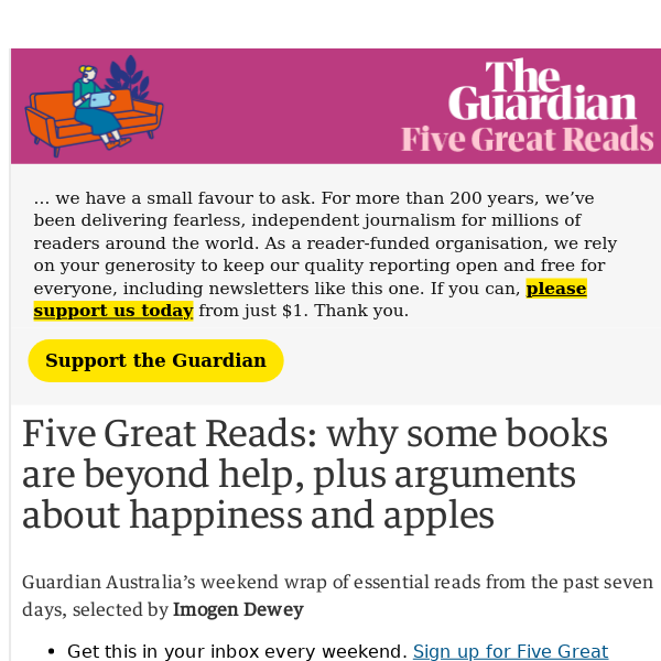 Five Great Reads: why some books are beyond help, plus arguments about happiness and apples