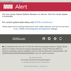 Metro Station Elevator Alert - Civic Center Station Accessible