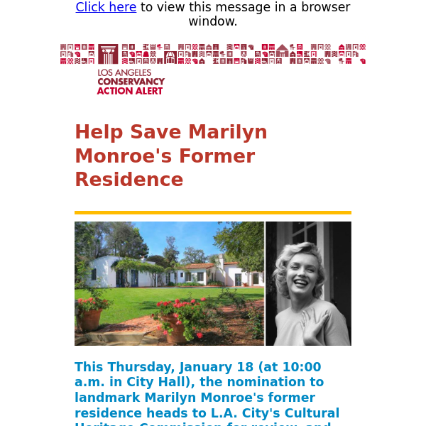 Action Alert: On January 18th Marilyn Monroe's Former Residence