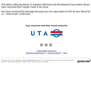 21 - 2100 South / 2100 East Detour Has Ended