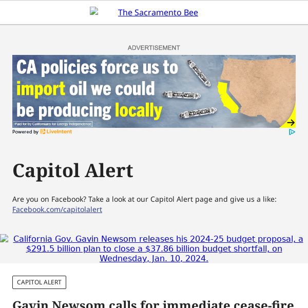 Gavin Newsom calls for immediate cease-fire in Gaza