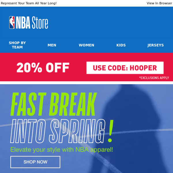 Fast Break into Spring with 20% Off NBA Gear!