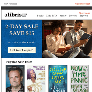 48-Hour Sale | Save $15, Alibris